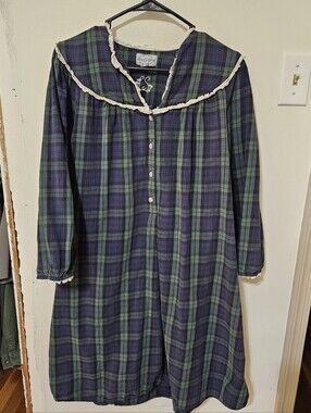 Vintage Plaid Cotton Flannel Nightgown